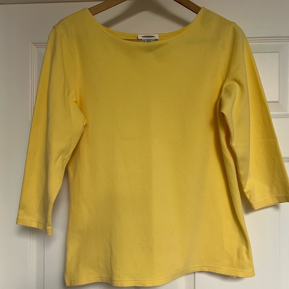 Talbots Yellow Scoop Neck Tee 3/4 Length Sleeve Length Size: Large - Picture 3 of 6